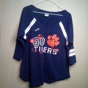 Soffe Clemson Tigers Shirt Women XL Peace Signs Hearts Blue Orange